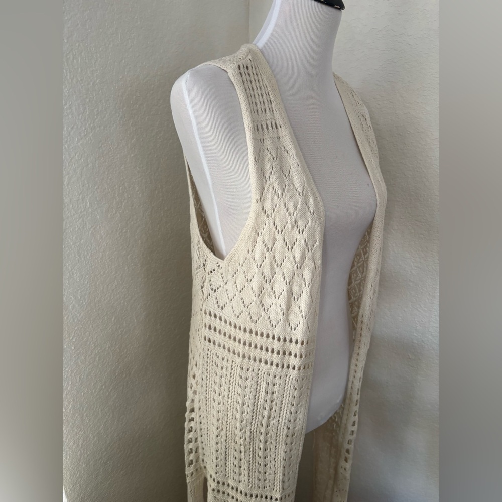 BDG Ivory Open-Knit Sleeveless Cardigan